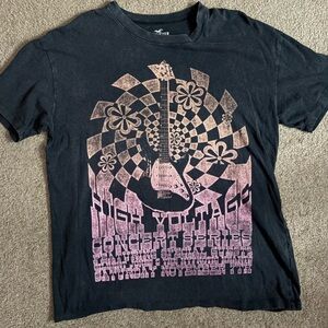 Oversized Hollister Black Tee with Orange Graphic